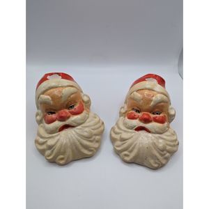 Pair of Vintage Hand Painted Santa Taper Candle Stick Holders Unique and Grumpy!